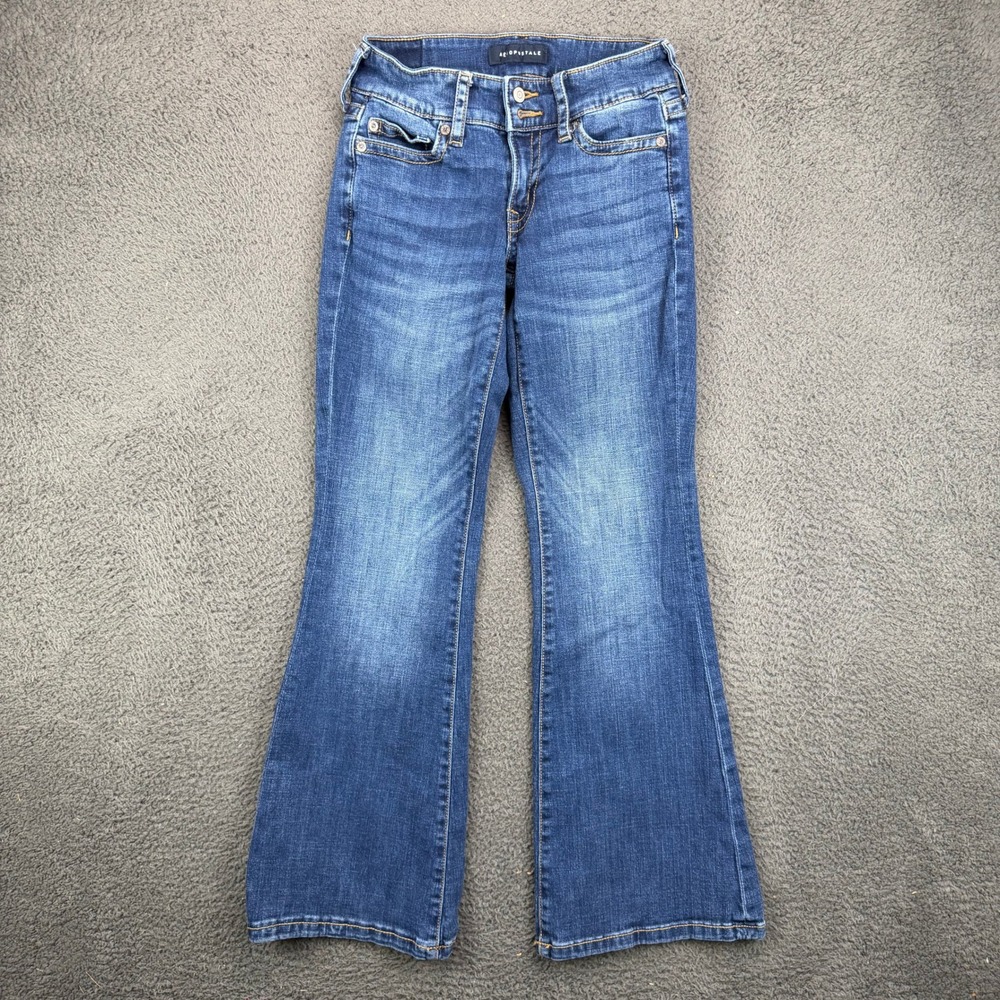 Aeropostale Womens Low Rise Flare Jeans Dark Wash Blue Size 00 Short 11568